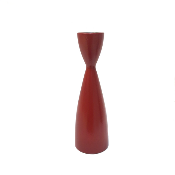 Red Wooden Candle Holder -  7.5"