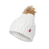 Knit Stocking Hat with Faux Fur Pom Unisex - White